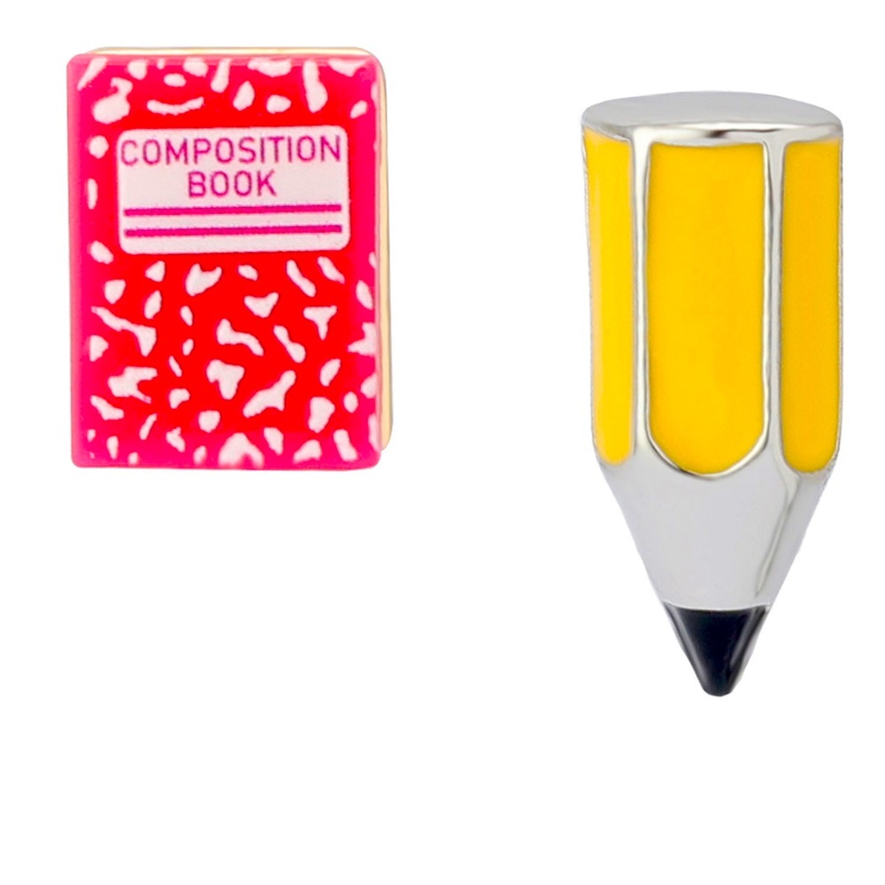 New Betsey Johnson MISMATCHED NOTEBOOK PENCIL STUD EARRINGS